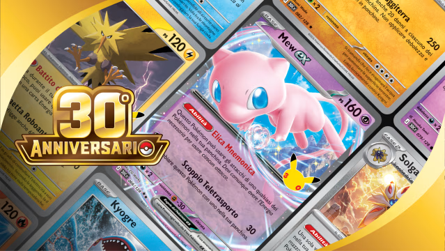 Collezione prodotti GCC Pokémon 30° Anniversario con carte, buste e Tin da collezione