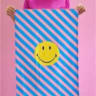 COTTON TEA TOWEL WITH STRIPED SMILEY