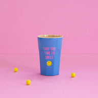 MELAMINE CUP WITH BLUE SMILEY PRINT