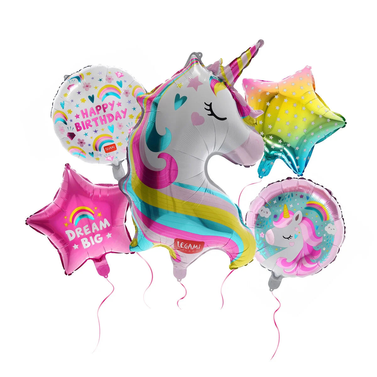 kit di 5 palloncini per festa di compleanno - LET'S PARTY UNICORNO