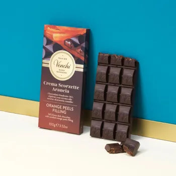 TAVOLETTA CIOCCOLATO VENCHI FONDENTE RIPIENA CON SCORZETTE ARANCIO