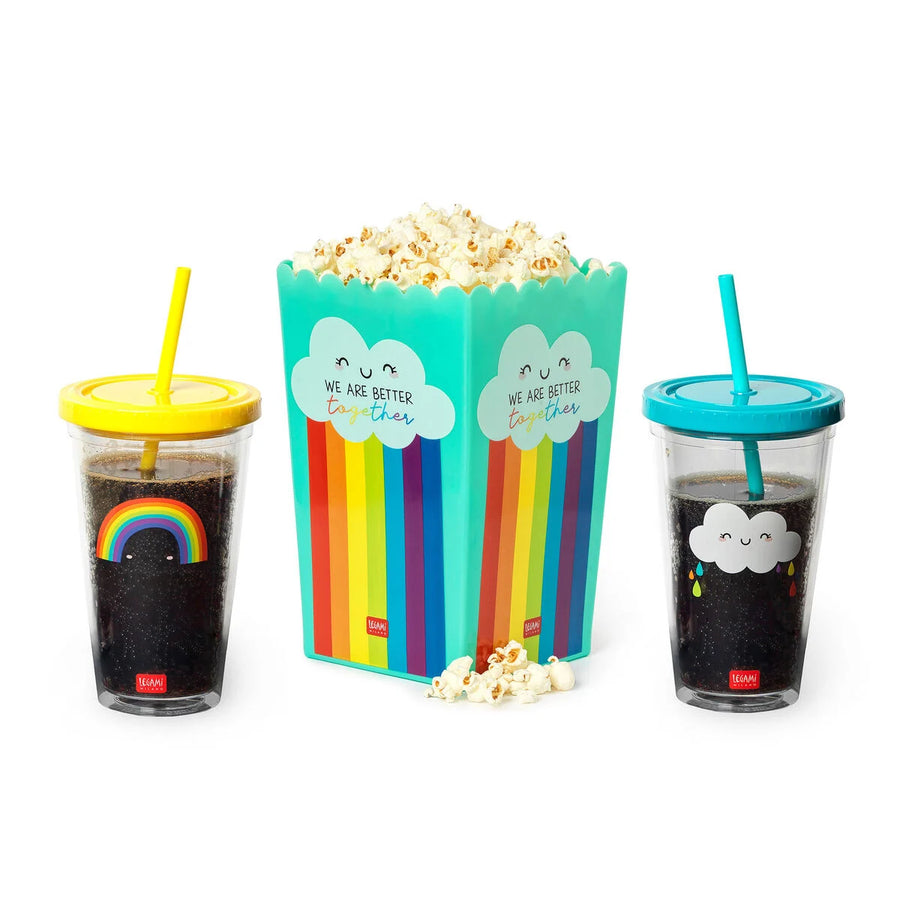 SET CONTENITORE PER POPCORN E 2 BICCHIERI - MOVIE NIGHT FOR TWO