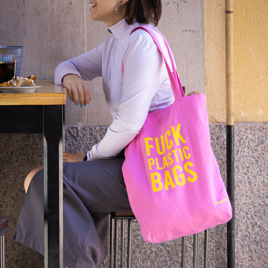 TOTE BAG "FUCK PLASTIC BAGS" PINK