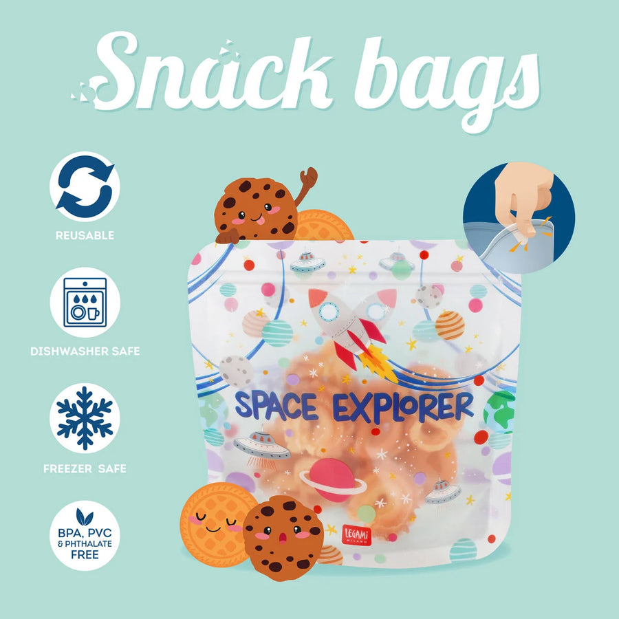 set di 3 buste riutilizzabili porta snack - snack bags space