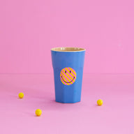 MELAMINE CUP WITH BLUE SMILEY PRINT
