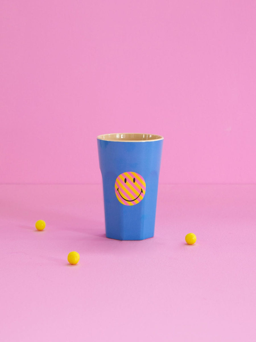 MELAMINE CUP WITH BLUE SMILEY PRINT