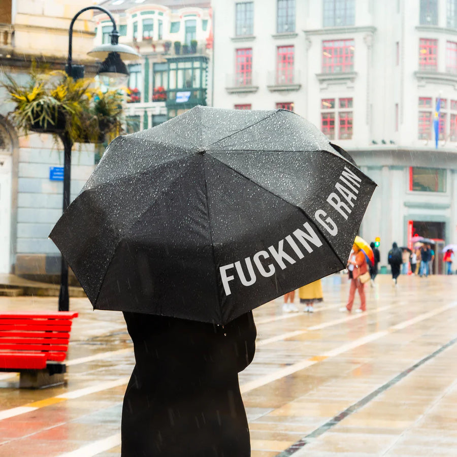 OMBRELLO PIEGHEVOLE "FUCKING RAIN" NERO