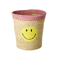 RAFFIA ROUND BASKET IN NATURE WITH SMILEY