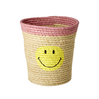 RAFFIA ROUND BASKET IN NATURE WITH SMILEY