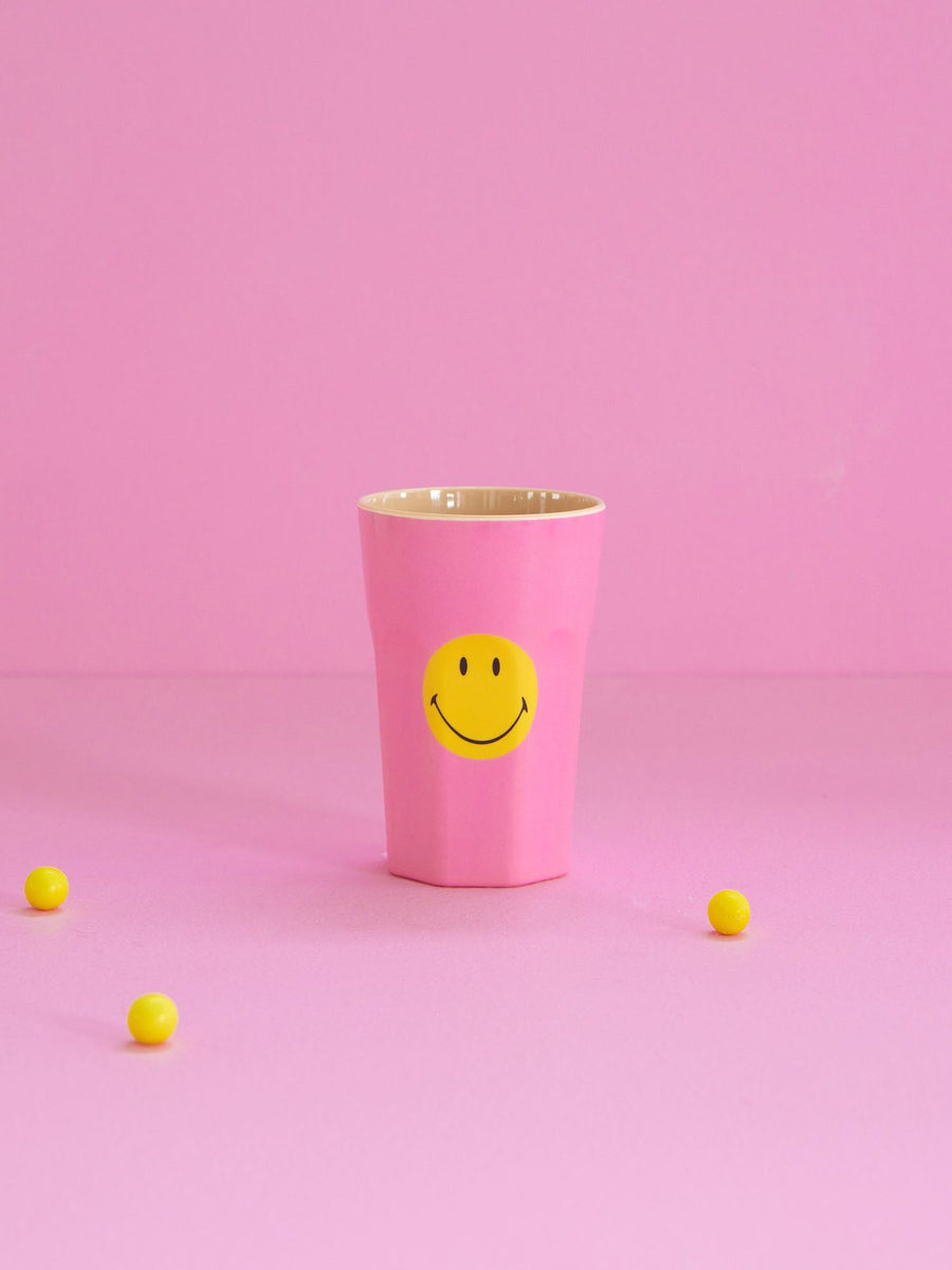 MELAMINE CUP WITH PINK SMILEY PRINT