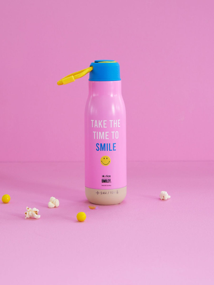 DRINKING BOTTLE IN PINK WITH SMILEY