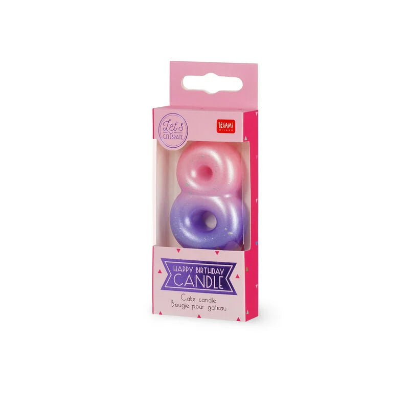 CANDELA PER TORTA - HAPPY BIRTHDAY CANDLE 8 PINK