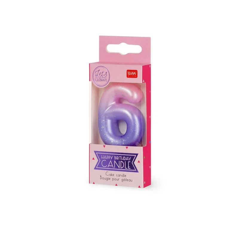 CANDELA PER TORTA - HAPPY BIRTHDAY CANDLE 6 PINK