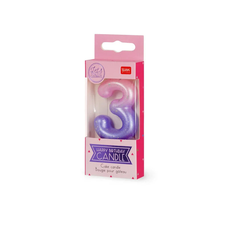 CANDELA PER TORTA - HAPPY BIRTHDAY CANDLE 3 PINK