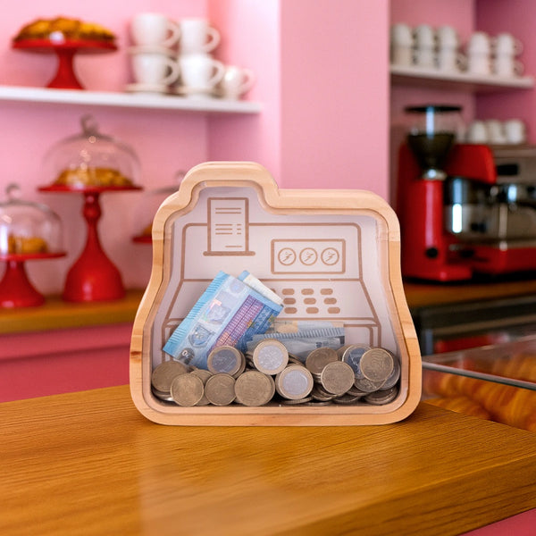 SALVADANAIO IN LEGNO REGISTRATORE DI CASSA