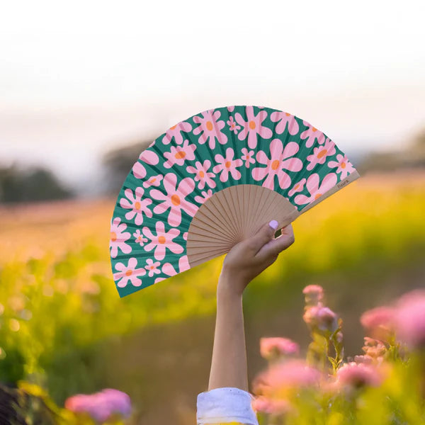 VENTAGLIO FIORI ROSA E VERDE