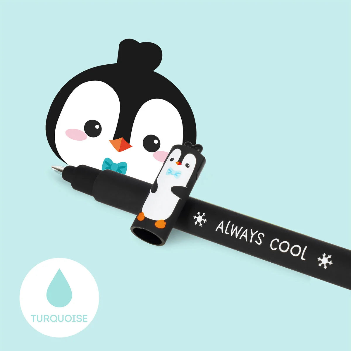 penna gel cancellabile turchese pinguino