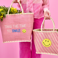 RAFFIA BAG PINK WITH "TAKE THE TIME TO SMILE"