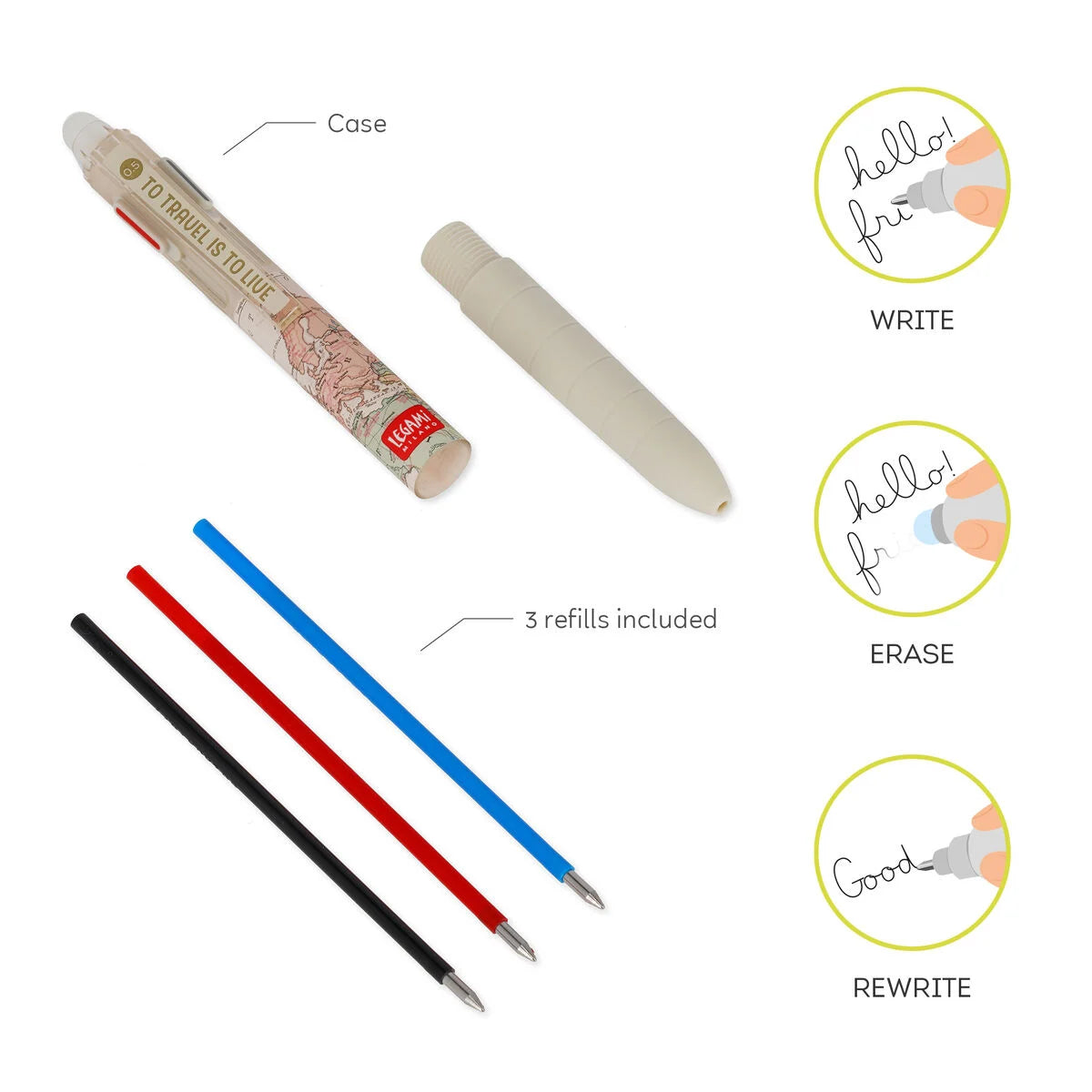 PENNA GEL CANCELLABILE 3 COLORI - MAKE MISTAKE TRAVEL