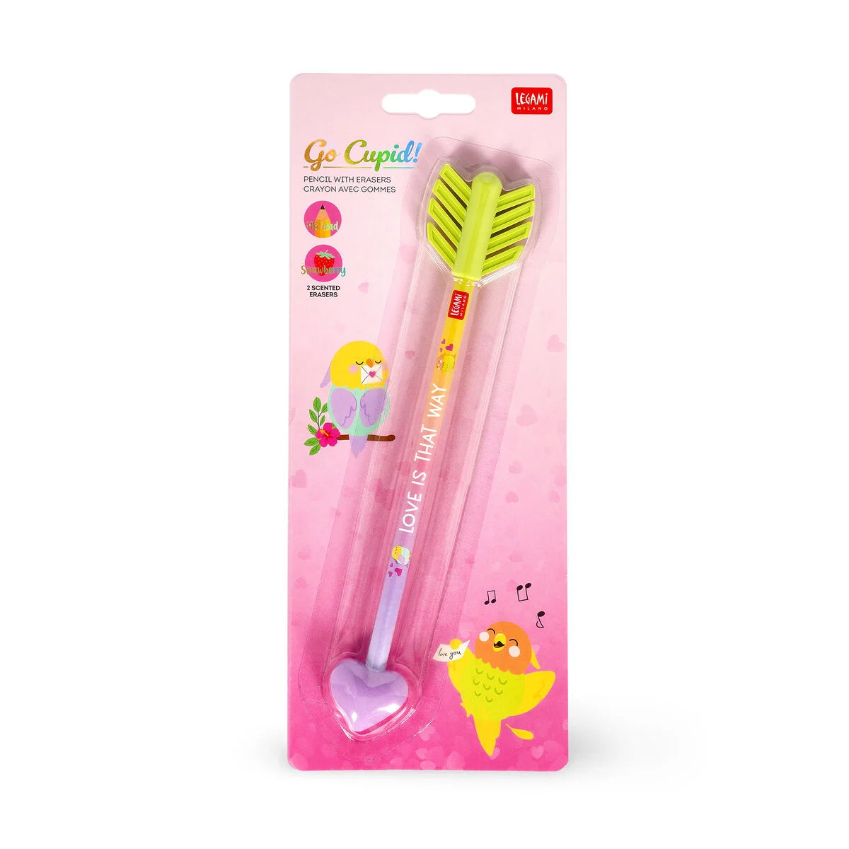 MATITA CON 2 GOMME PROFUMATE - LOVE BIRDS
