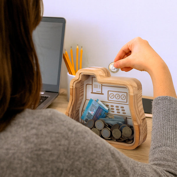 SALVADANAIO IN LEGNO REGISTRATORE DI CASSA