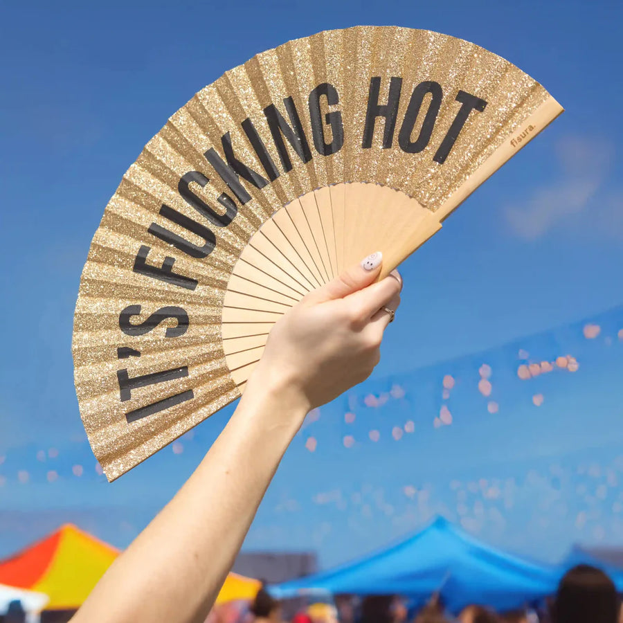 VENTAGLIO "IT'S FUCKING HOT" GLITTER ORO