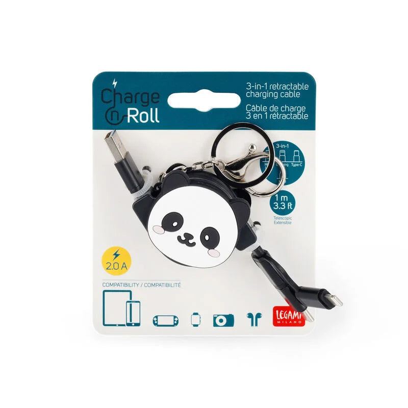 cavo di ricarica 3 in 1 retraibile - charge 'n roll panda