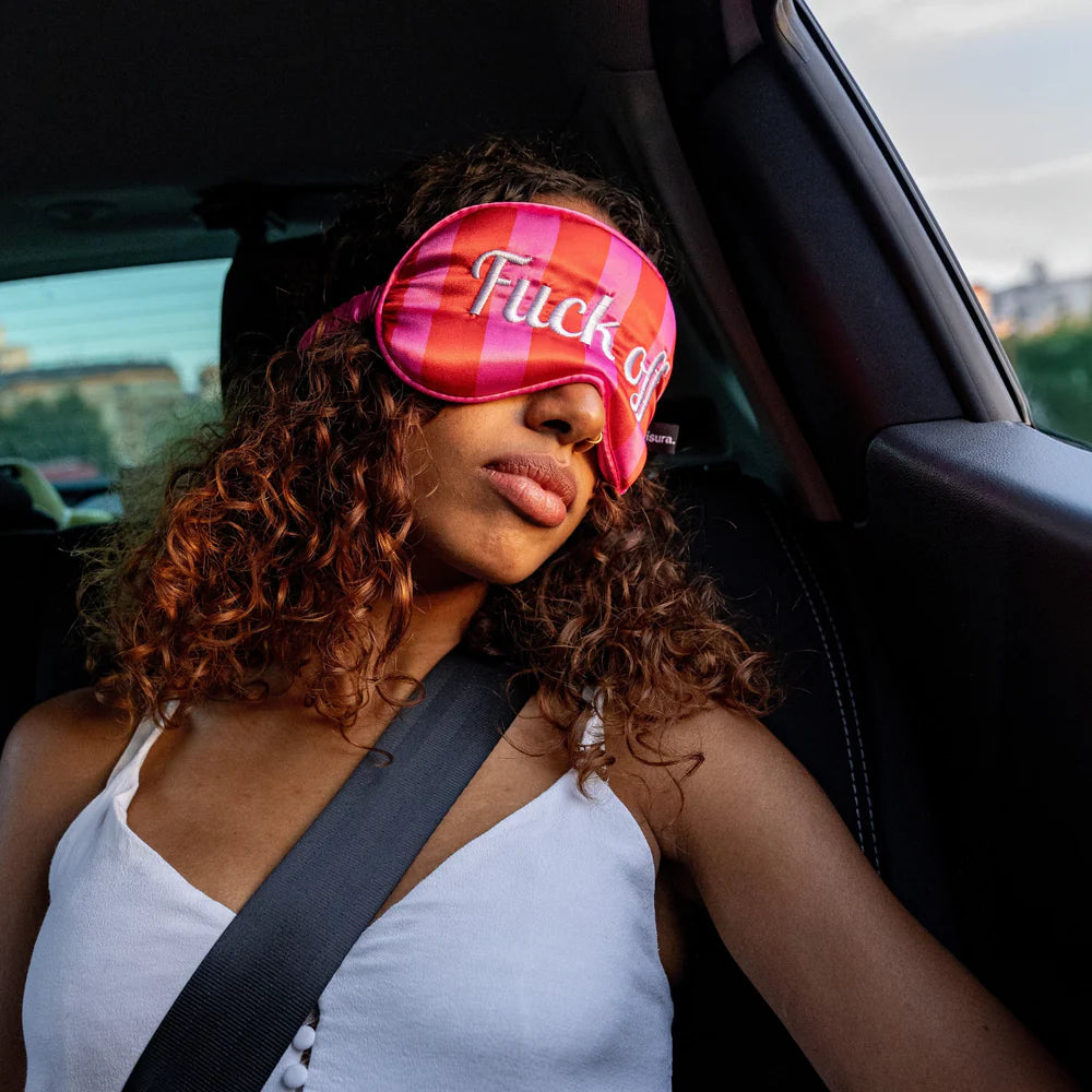 MASCHERA PER GLI OCCHI "FUCK OFF" RED AND PINK STRIPES