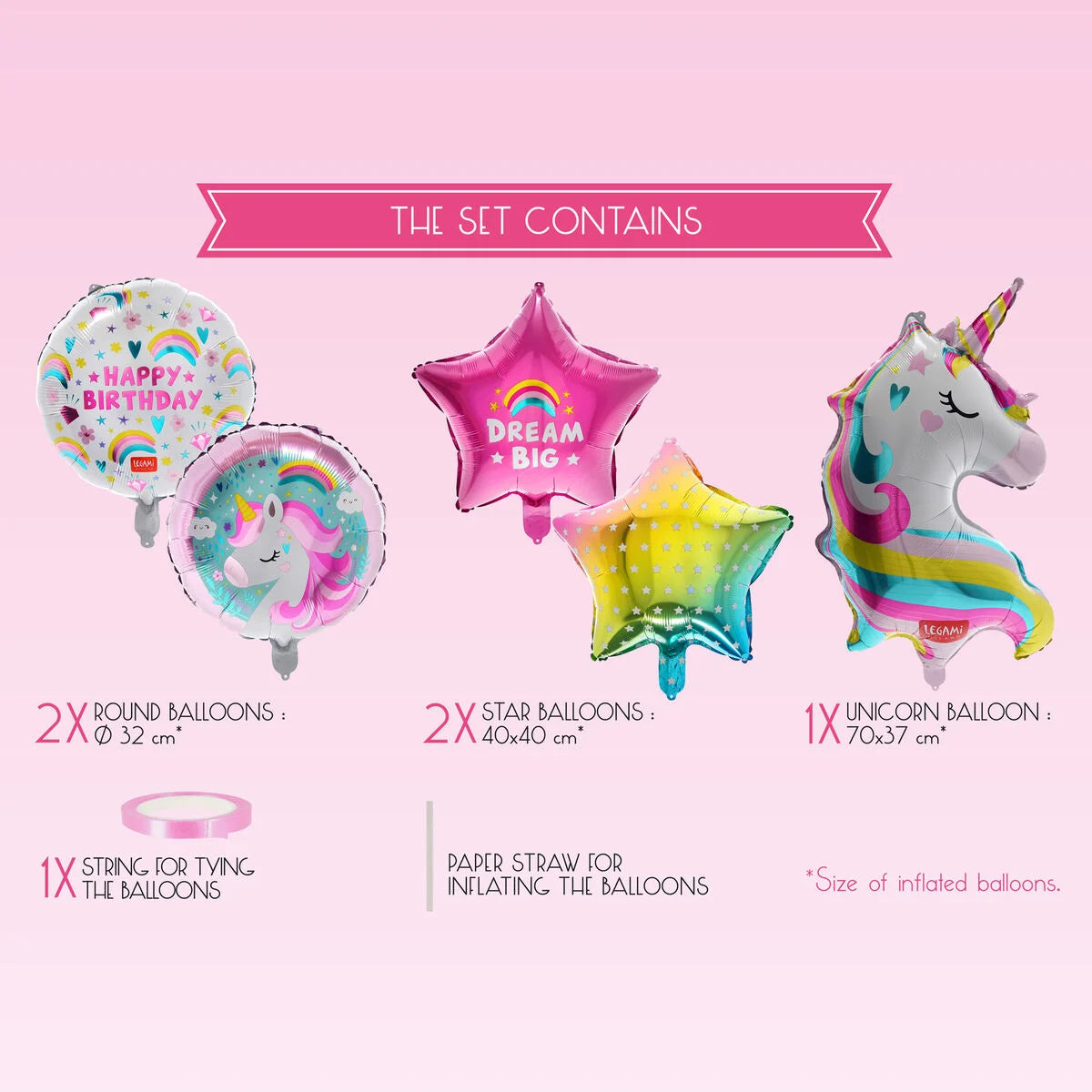 kit di 5 palloncini per festa di compleanno - LET'S PARTY UNICORNO