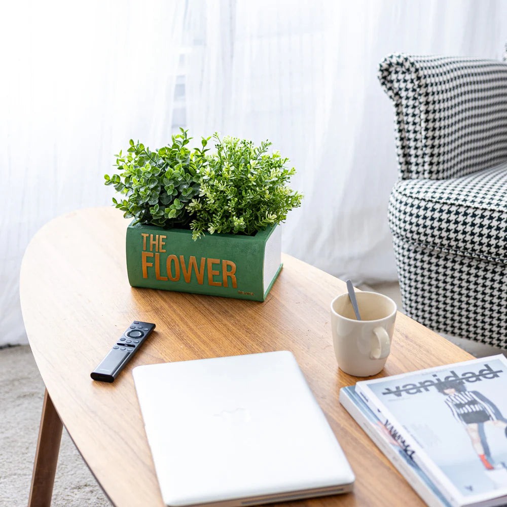 VASO PER FIORI A LIBRO "THE FLOWER" VERDE