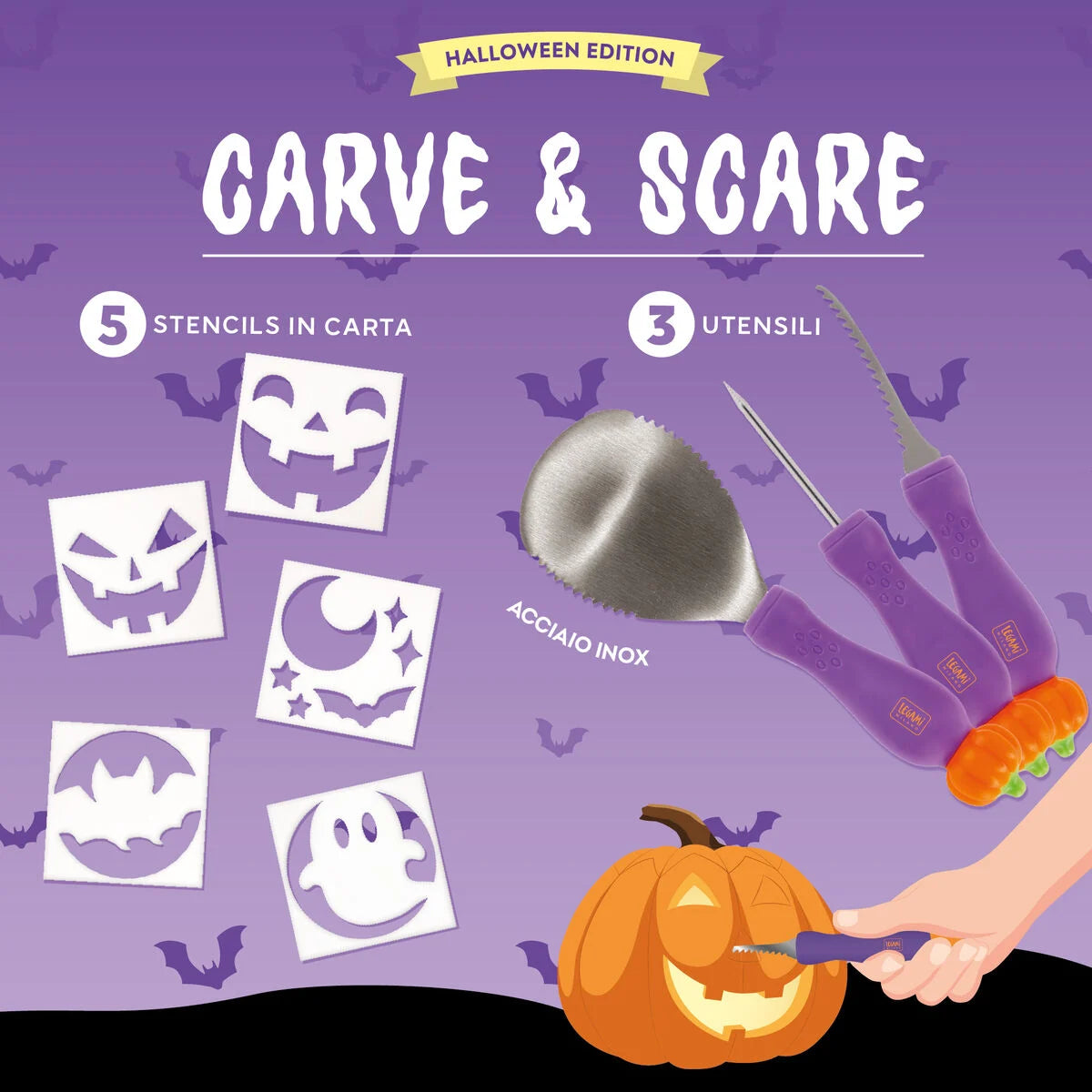 Kit per intagliare zucca di Halloween - Carve & Scare