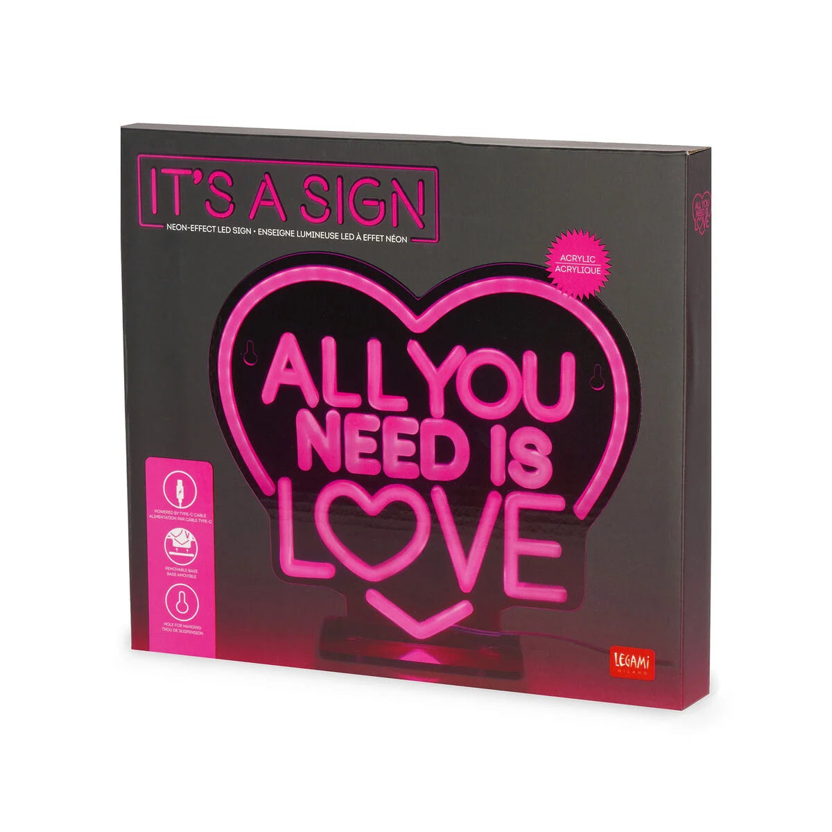 INSEGNA LUMINOSA LED EFFETTO NEON - ALL YOU NEED IS LOVE