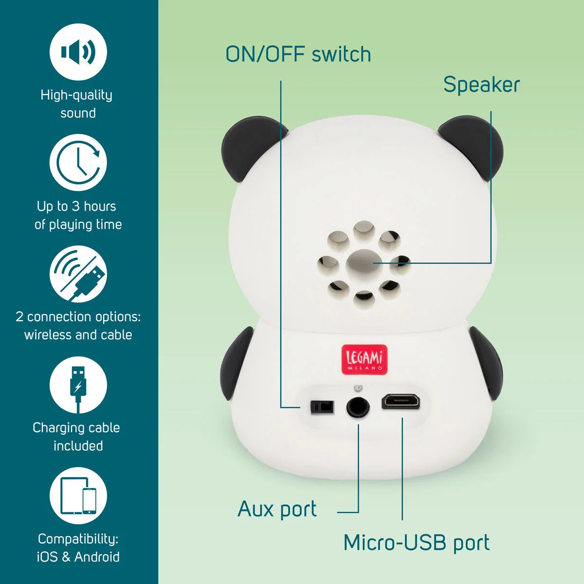 speaker wireless con supporto - the sound of cuteness panda