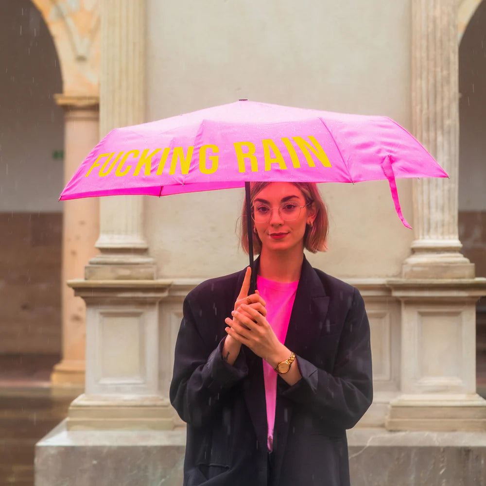 OMBRELLO PIEGHEVOLE "FUCKING RAIN" FUCSIA