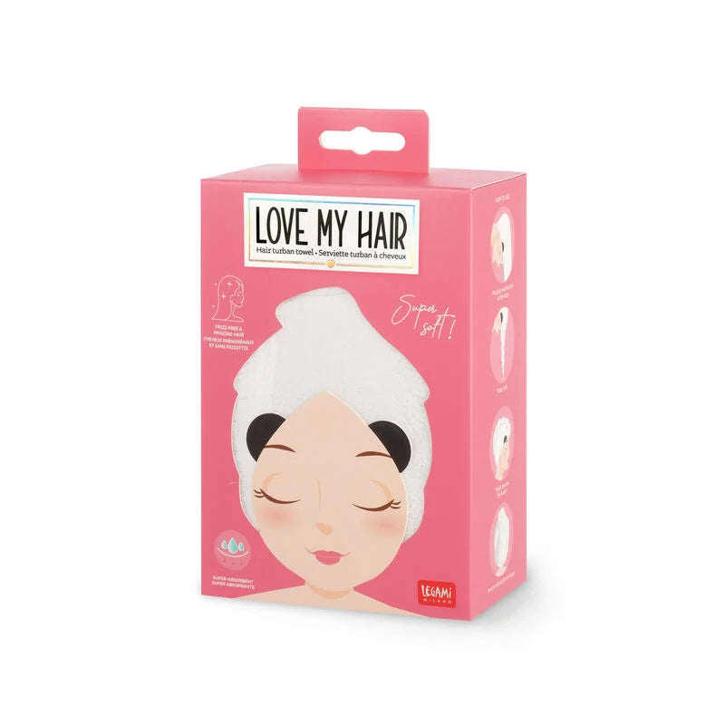 ASCIUGAMANO A TURBANTE PER CAPELLI - LOVE MY HAIR PANDA