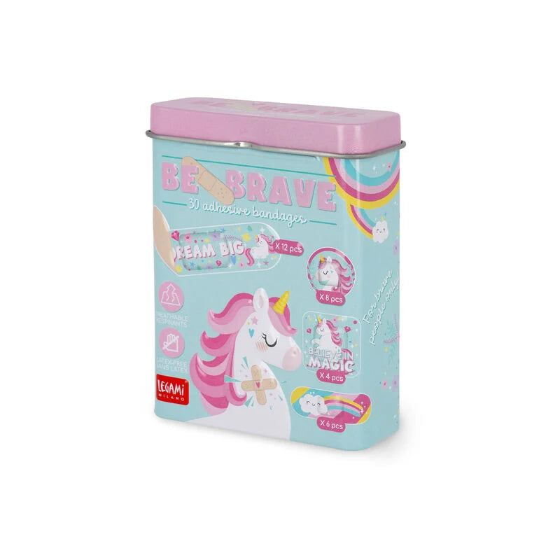 box in latta da 30 cerotti stampati - be brave unicorno