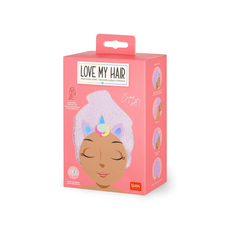 asciugamano a turbante per capelli - love my hair Unicorno