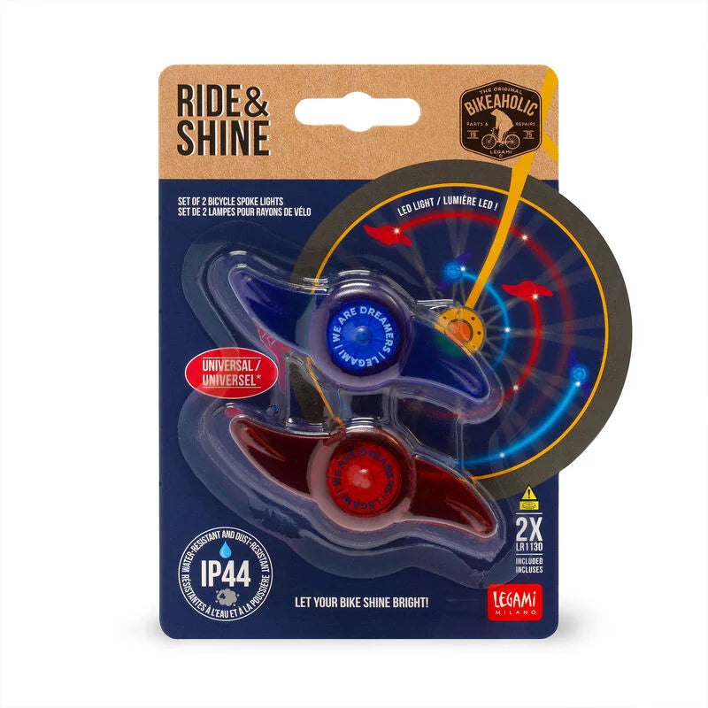 set di 2 luci per i raggi della bicicletta - ride & shine space
