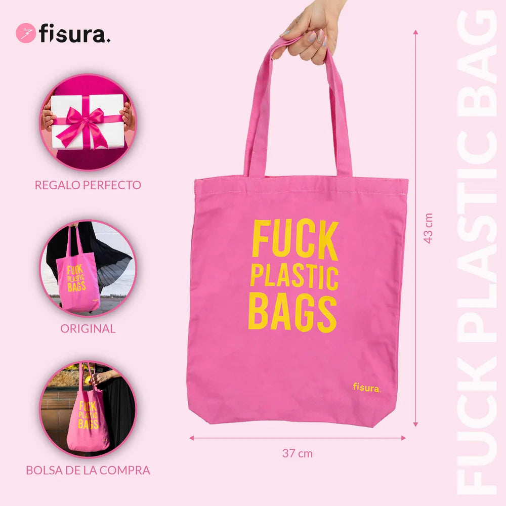TOTE BAG "FUCK PLASTIC BAGS" PINK