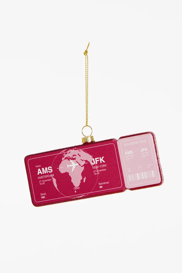 PALLINA DI NATALE BOARDING PASS AMS-JFK- YUP IN DE BOOM