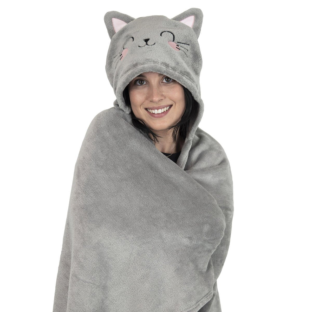 COSY HUGS! COPERTA CON CAPPUCCIO GATTO