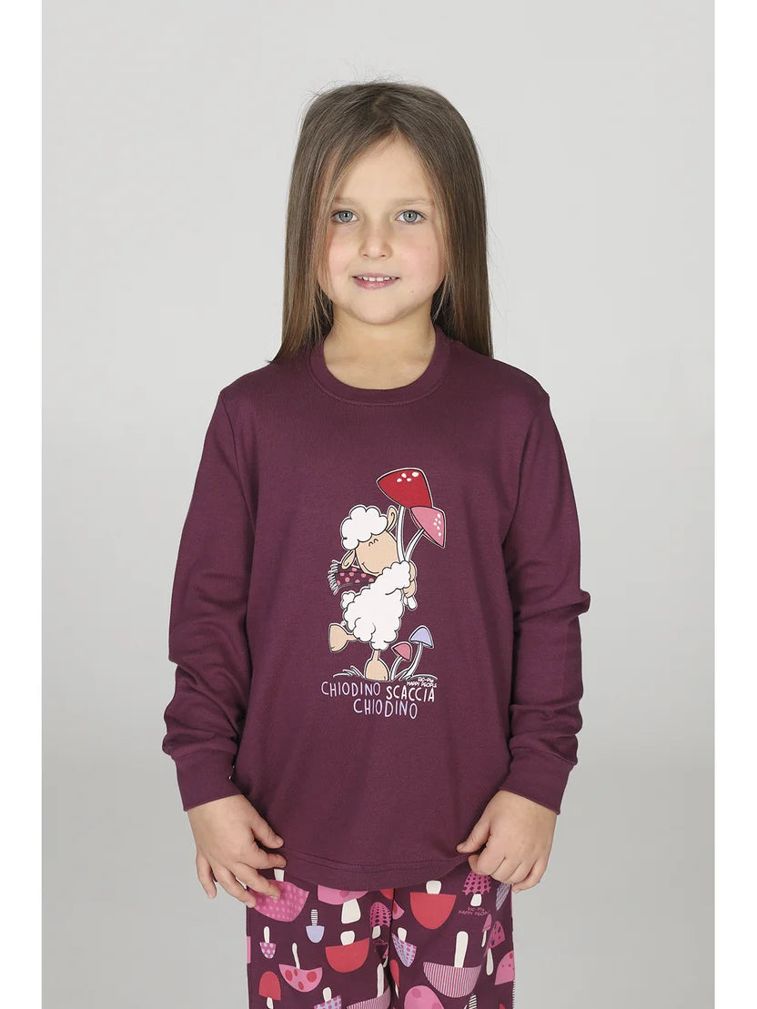 Funghetti, pigiama girocollo bambina in cotone