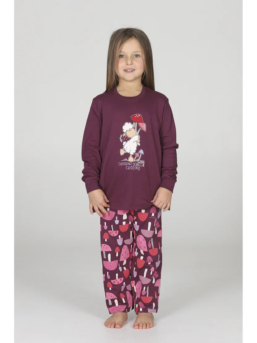 Funghetti, pigiama girocollo bambina in cotone
