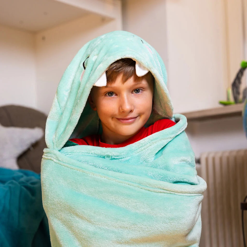 COSY HUGS! COPERTA CON CAPPUCCIO DINO