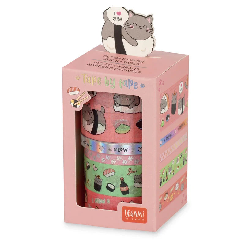 SET DI 5 NASTRI ADESIVI DI CARTA TAPE BY TAPE KITTY