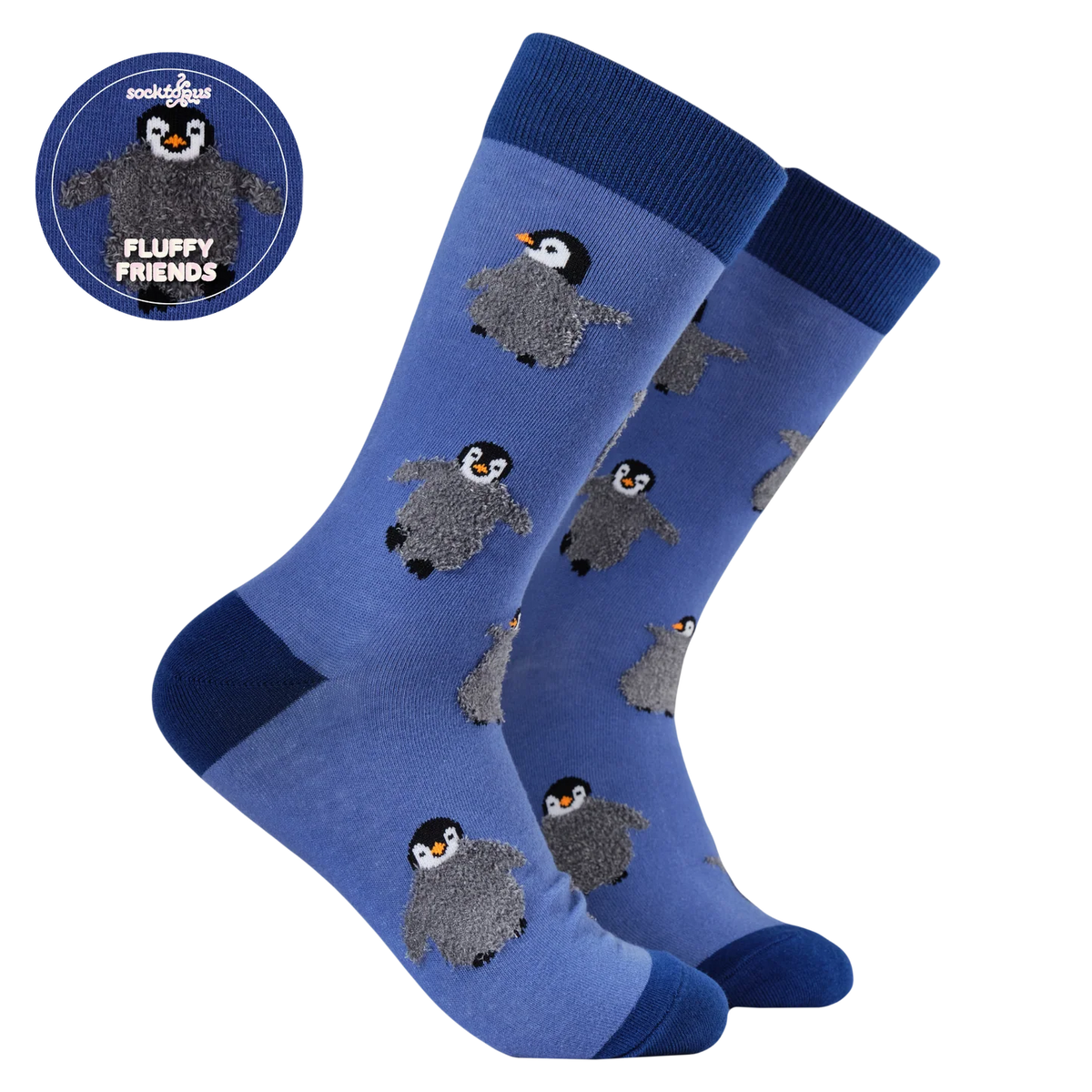 Fluffy Penguin Socks Blue – Calzini Pinguino Morbidi e Super Coccolosi