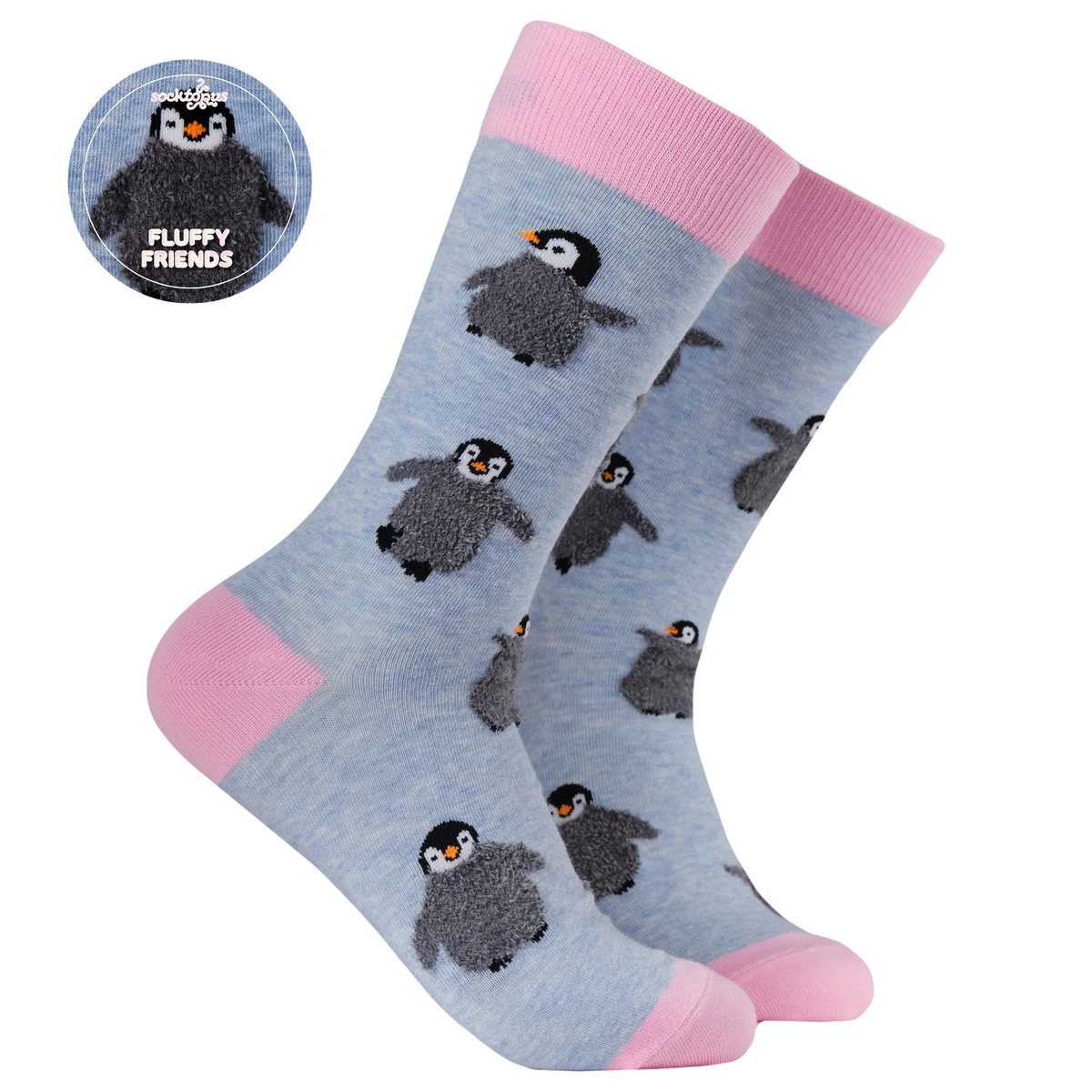 Fluffy Penguin Socks Light Blue – Calzini Pinguino Morbidi e Fluffy