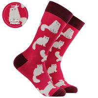 Fluffy White Cats Socks Pink – Calzini Gatti Bianchi Morbidi e Fluffy