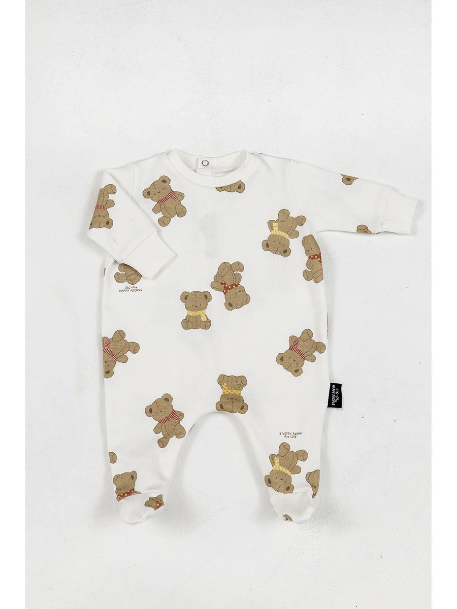 Orsetto, tutina baby bianca in cotone