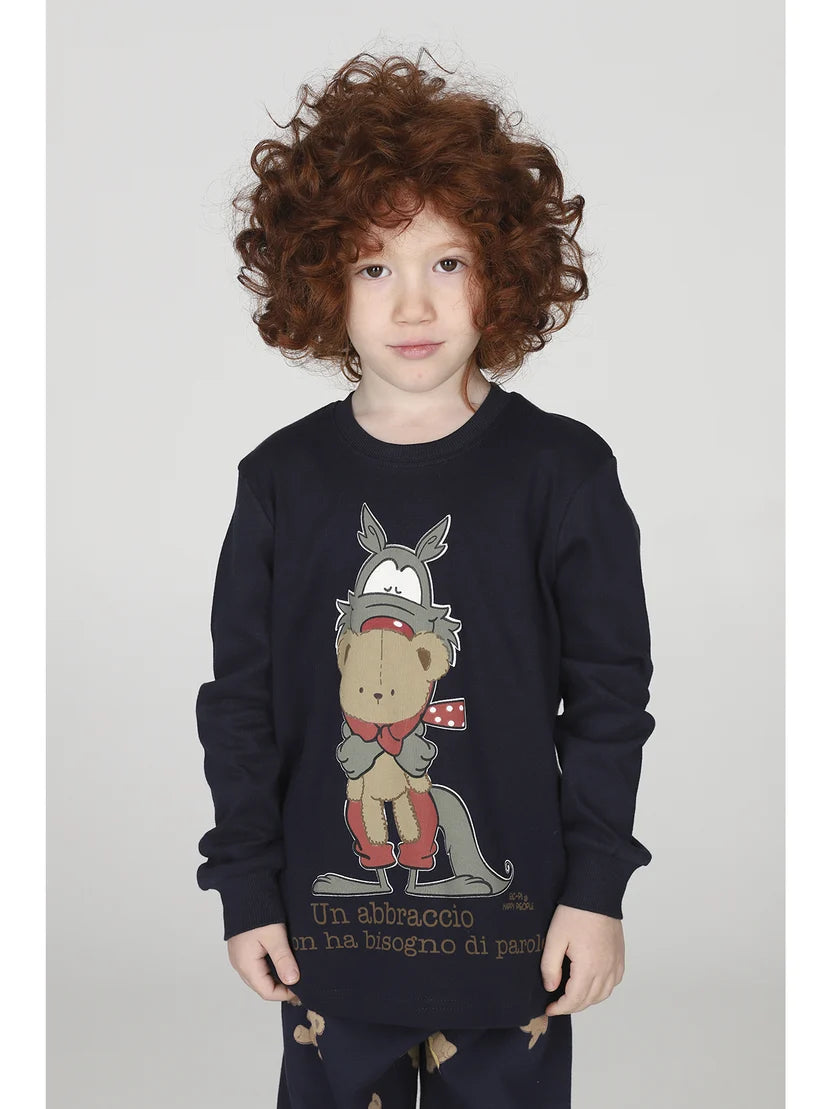Orsetto, pigiama girocollo bambino in cotone